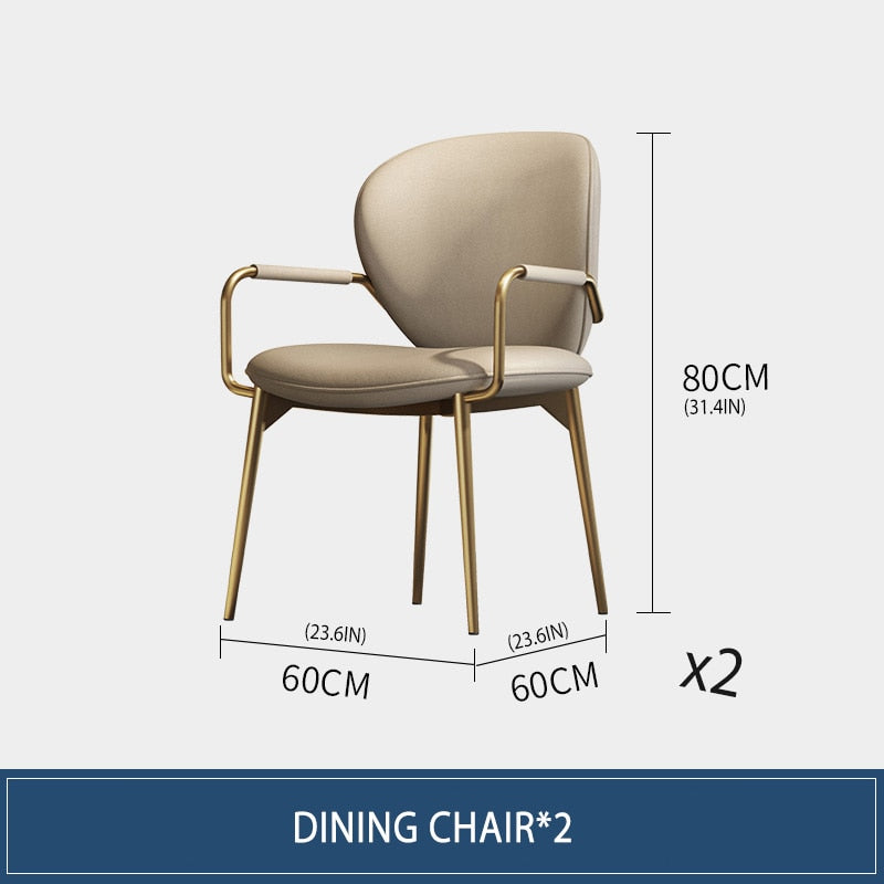Italian Blue Rectangle Dining Table with Gold Accent Leather Chairs