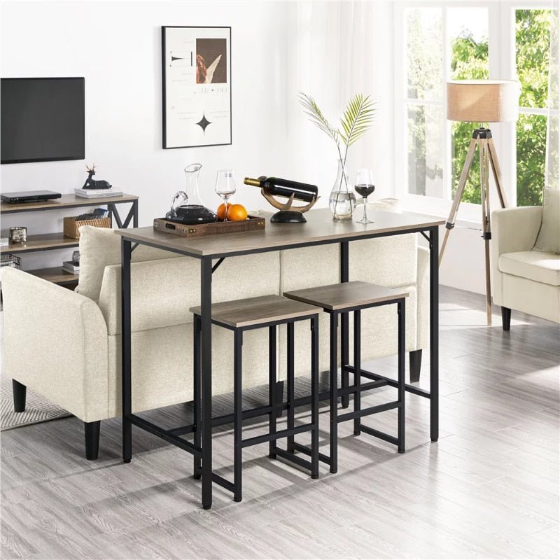Ashe Table Set with 2 Backless Stools, Gray, 35.4" - DIVINE DESIGN