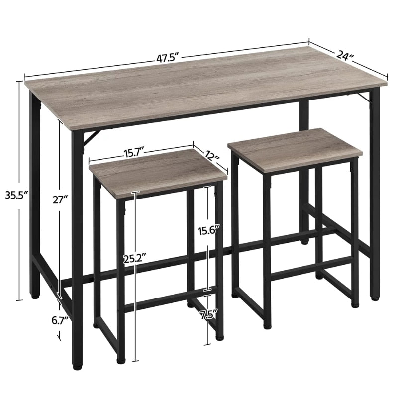 Ashe Table Set with 2 Backless Stools, Gray, 35.4" - DIVINE DESIGN