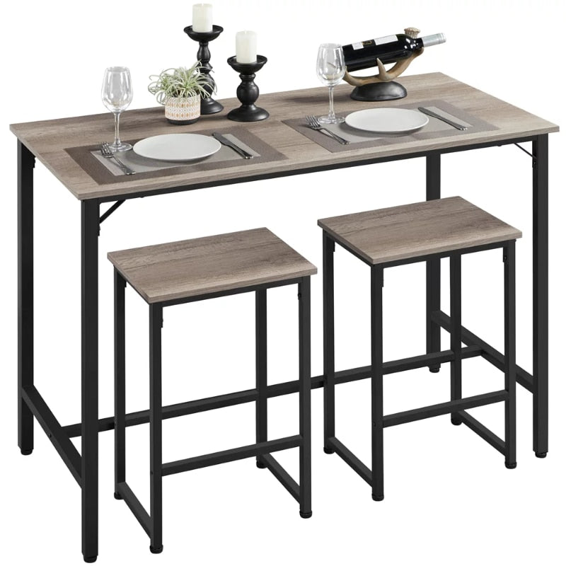 Ashe Table Set with 2 Backless Stools, Gray, 35.4" - DIVINE DESIGN