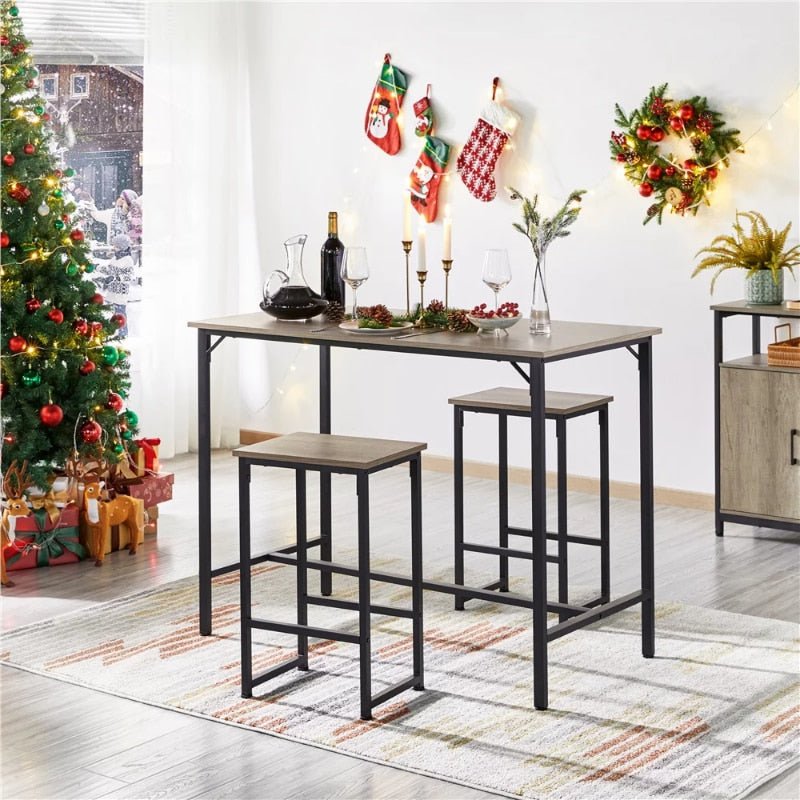 Ashe Table Set with 2 Backless Stools, Gray, 35.4" - DIVINE DESIGN
