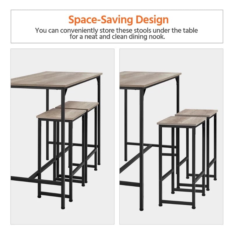 Ashe Table Set with 2 Backless Stools, Gray, 35.4" - DIVINE DESIGN