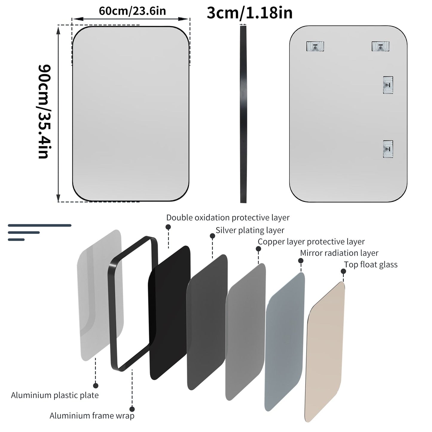 Billet Black Rounded Rectangle Mirror - DIVINE DESIGN