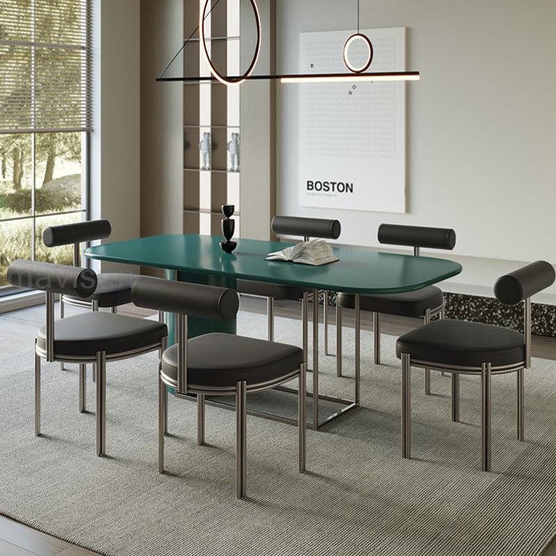 Italian Marble Dining Table with Leather Chairs Set - DIVINE DESIGN