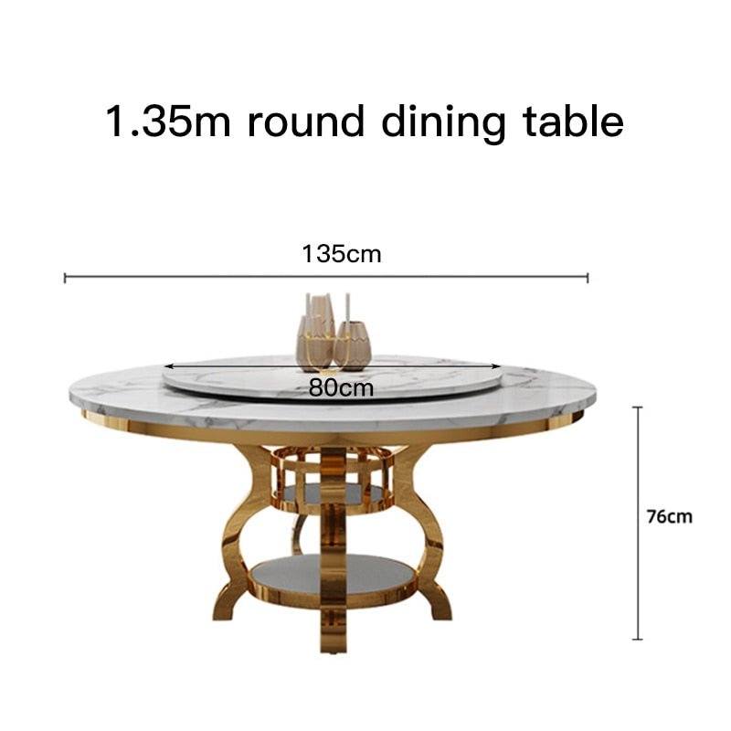 Italian Marble Gold Accent Round Dining Table Set with Leather Chairs - DIVINE DESIGN