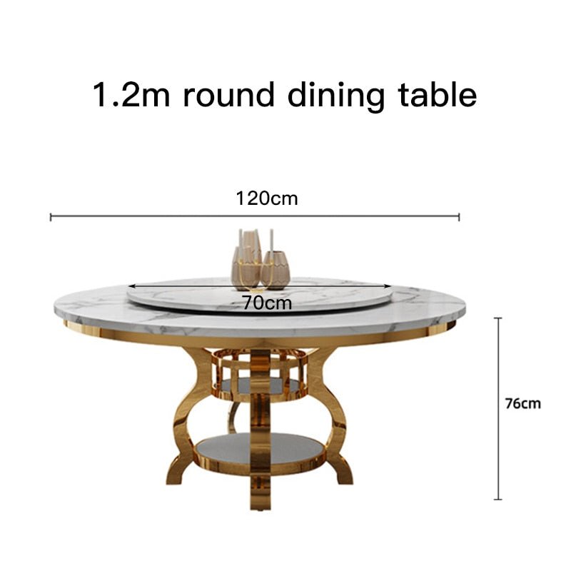 Italian Marble Gold Accent Round Dining Table Set with Leather Chairs - DIVINE DESIGN