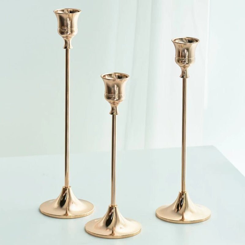 Portland Antique Brass Taper Candle Holders, Set of 3 - DIVINE DESIGN