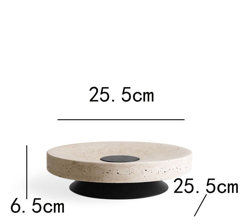 Travertine Round Black Solid Bottom Decorative Tray, Wood and Marble - DIVINE DESIGN