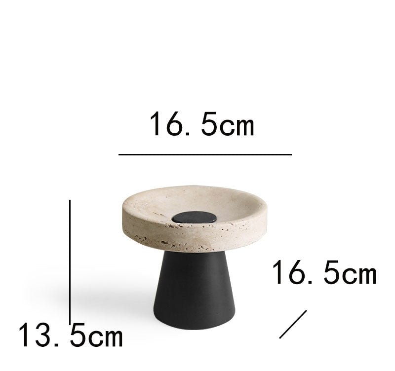 Travertine Round Black Solid Bottom Decorative Tray, Wood and Marble - DIVINE DESIGN
