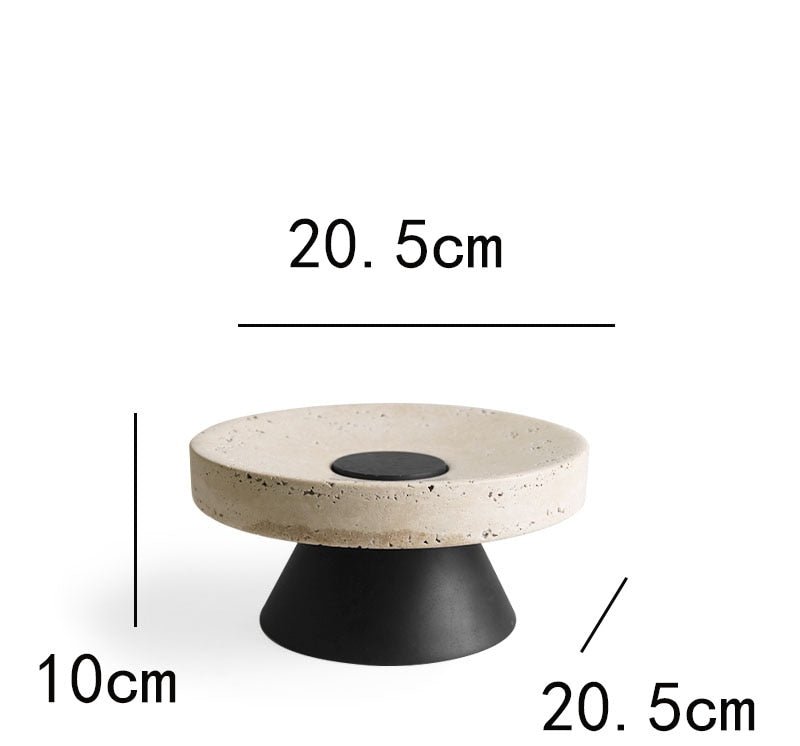 Travertine Round Black Solid Bottom Decorative Tray, Wood and Marble - DIVINE DESIGN