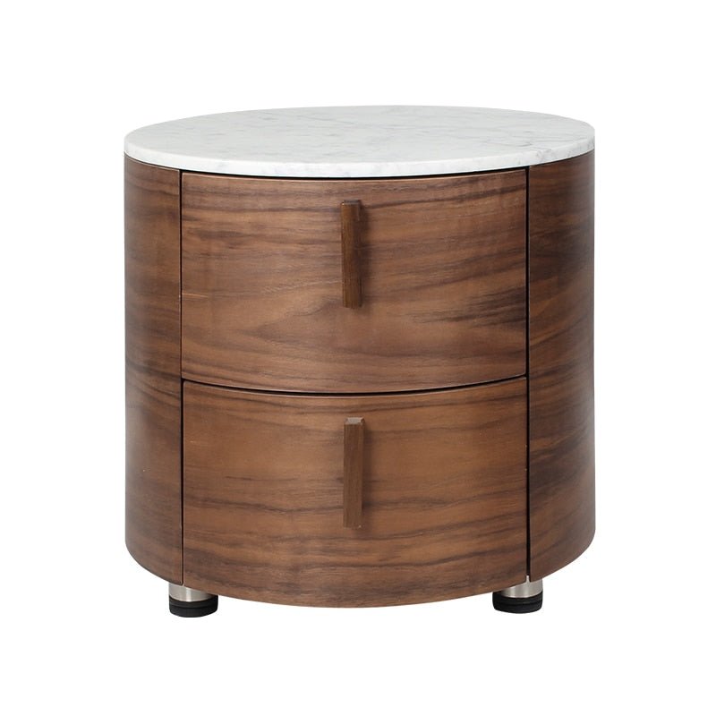 Wood Round Bedside Table with Marble Top - DIVINE DESIGN