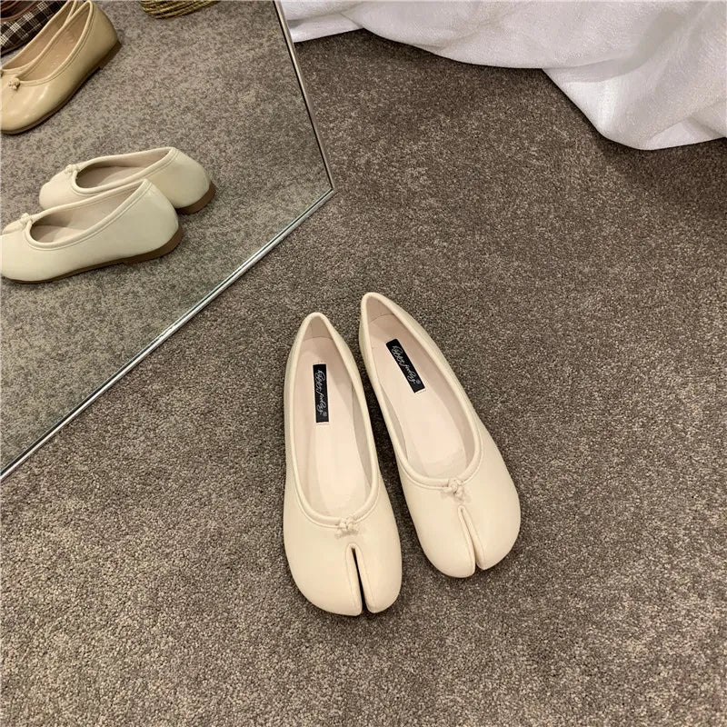 split toe vegan leather ballet flats