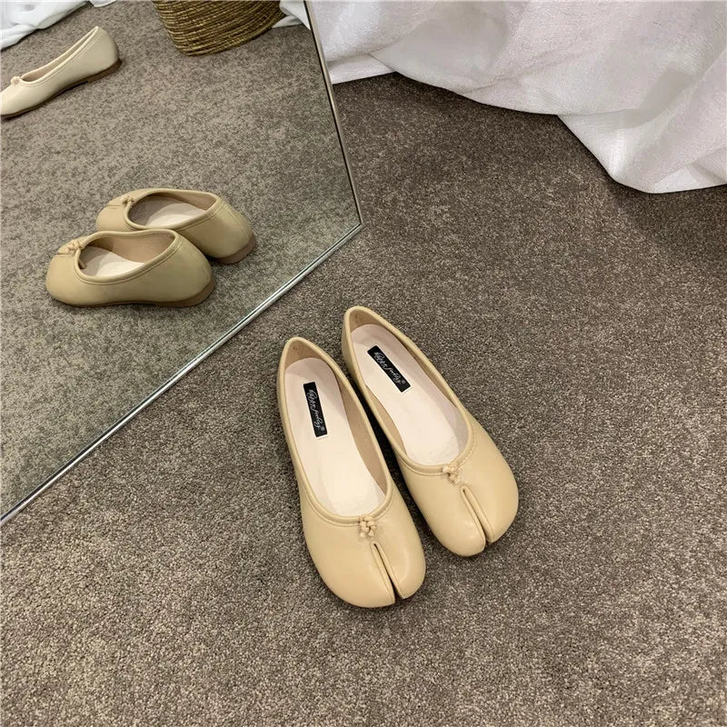 split toe vegan leather ballet flats