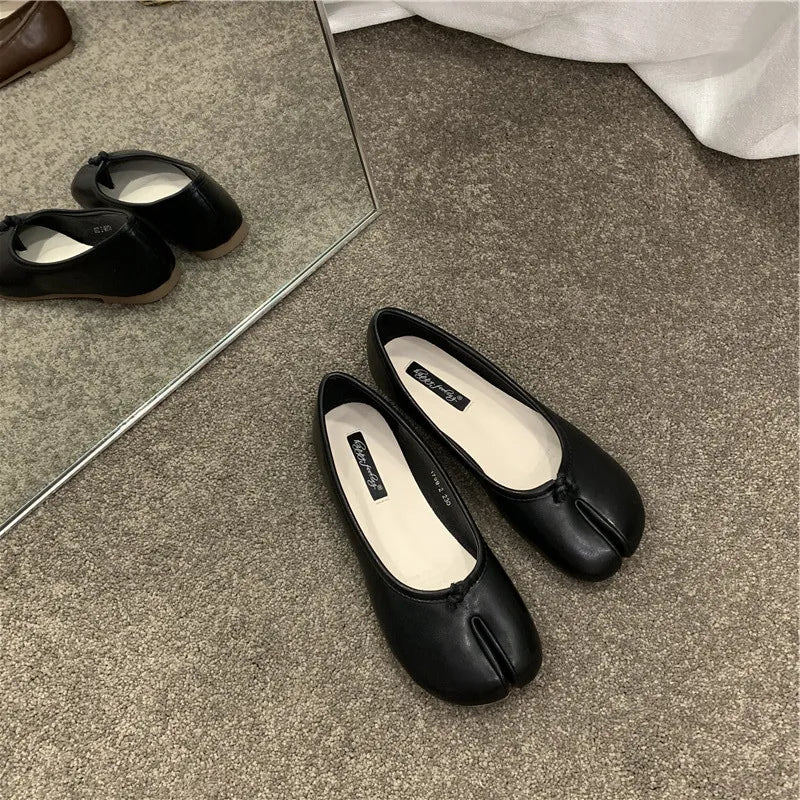 split toe vegan leather ballet flats