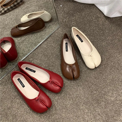 split toe vegan leather ballet flats