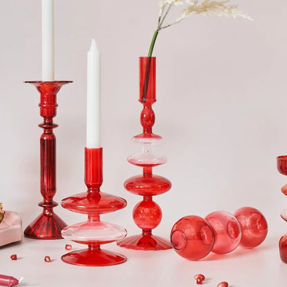 Lipstick Red Glass Decorative Candle Holder Vase