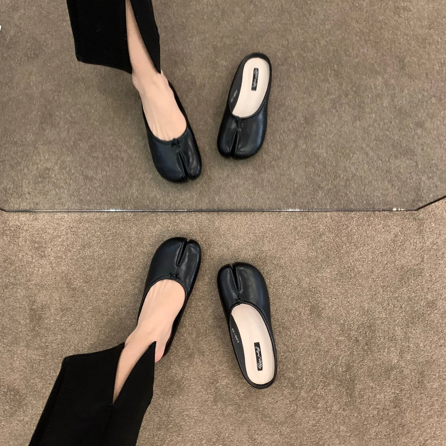 split toe vegan leather ballet flats