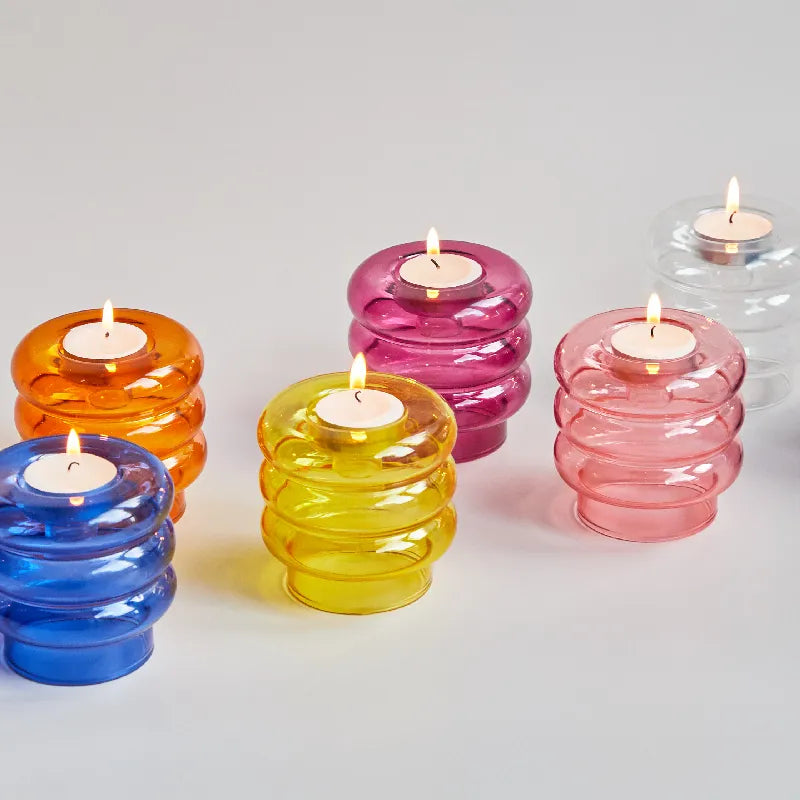 Ribbed Glass Decorative Candle Holders