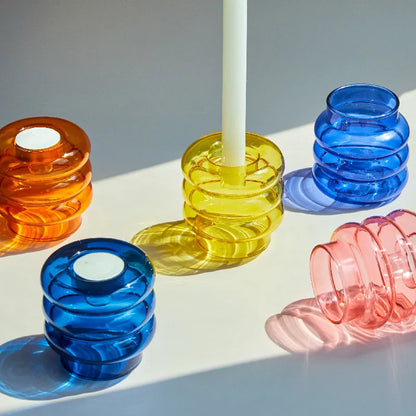 Ribbed Glass Decorative Candle Holders