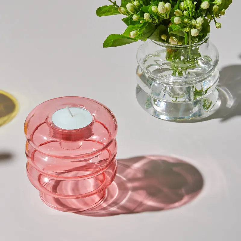 Ribbed Glass Decorative Candle Holders