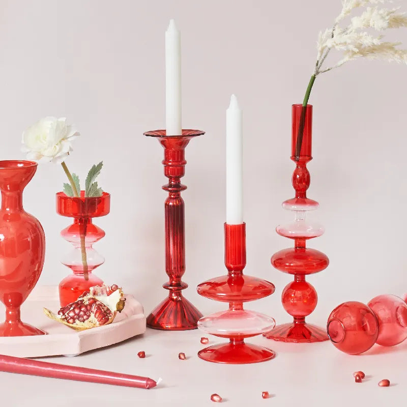 Lipstick Red Glass Decorative Candle Holder Vase