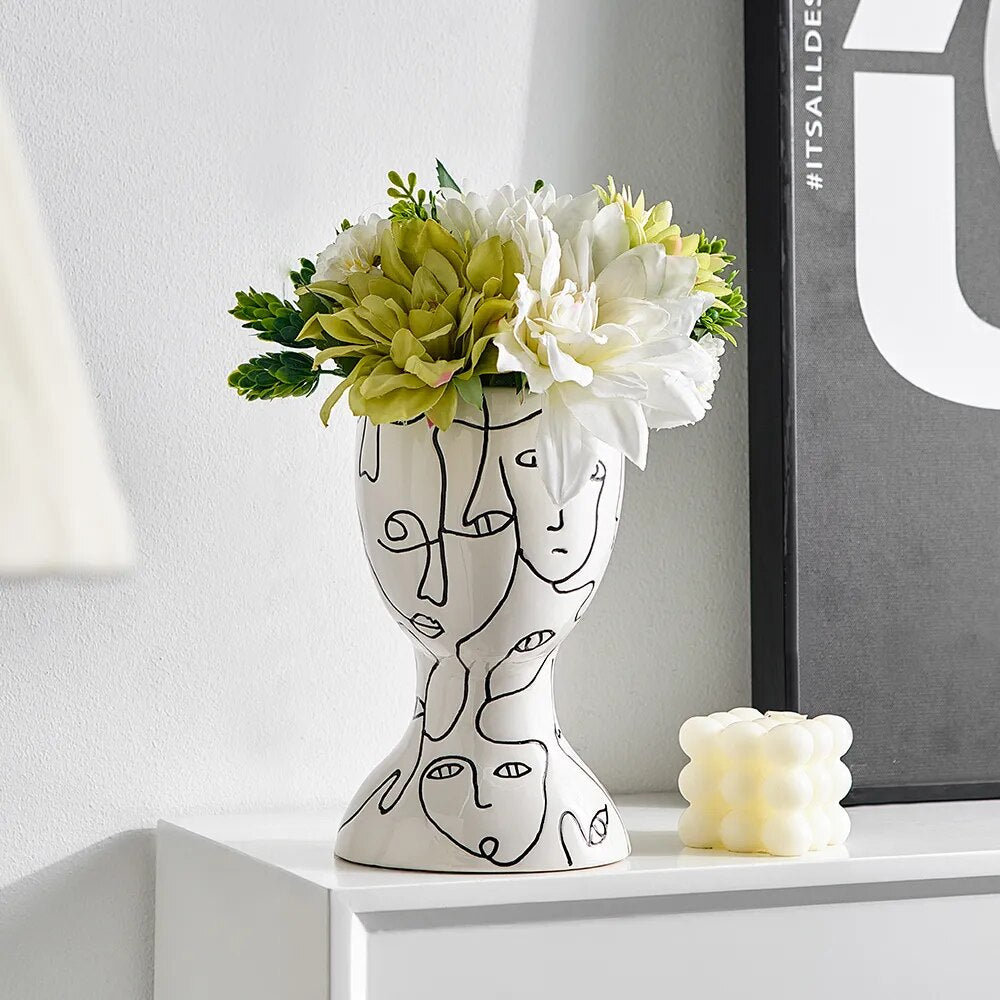 Ceramic Face Pattern Decorative Vase