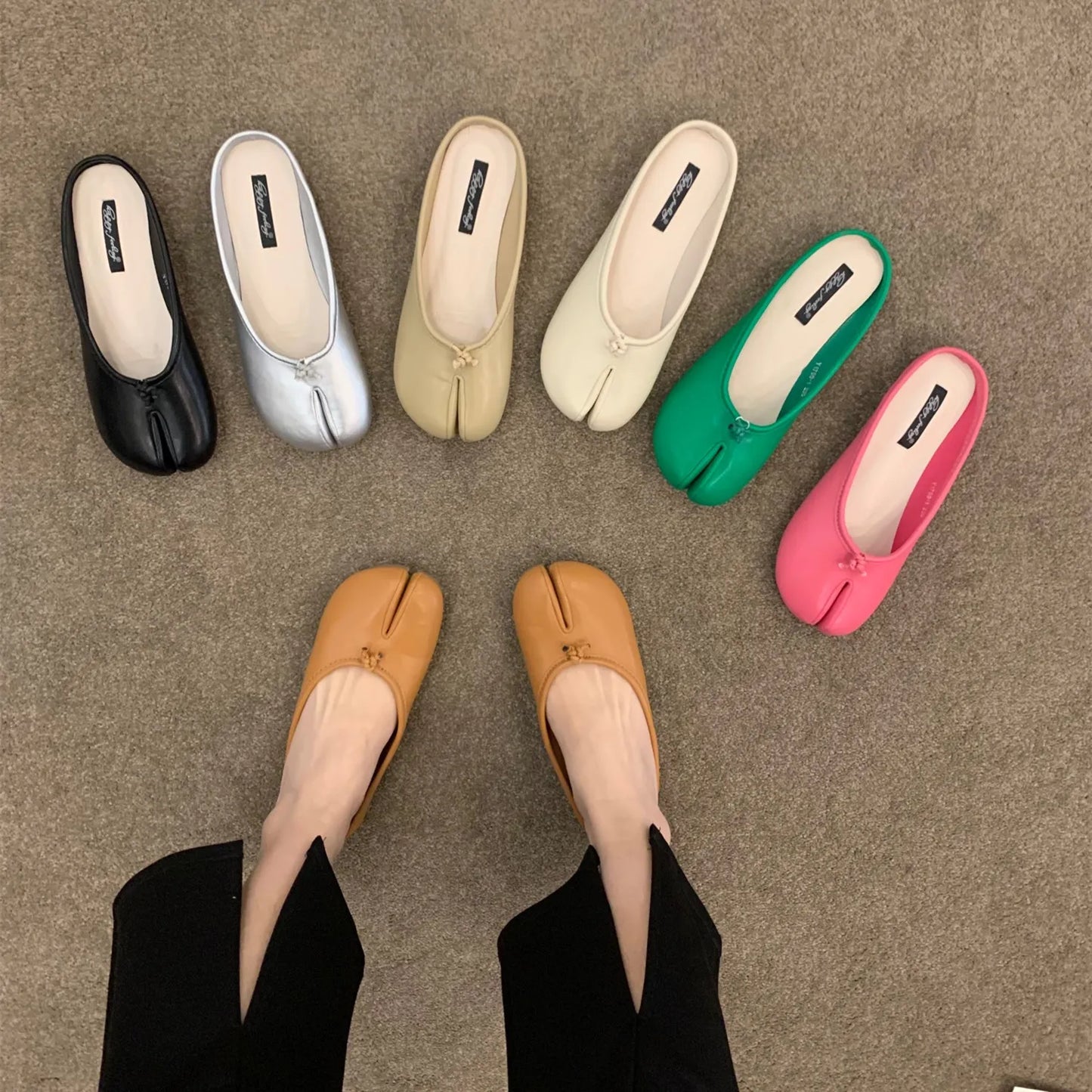 split toe vegan leather ballet flats