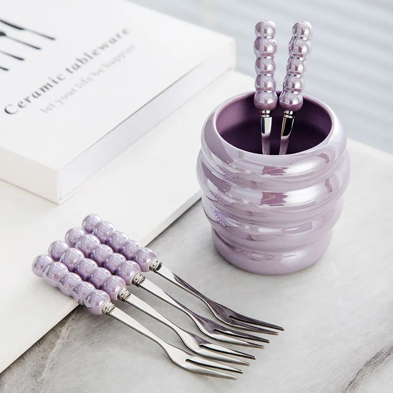 French Pearl Colored Cutlery Set