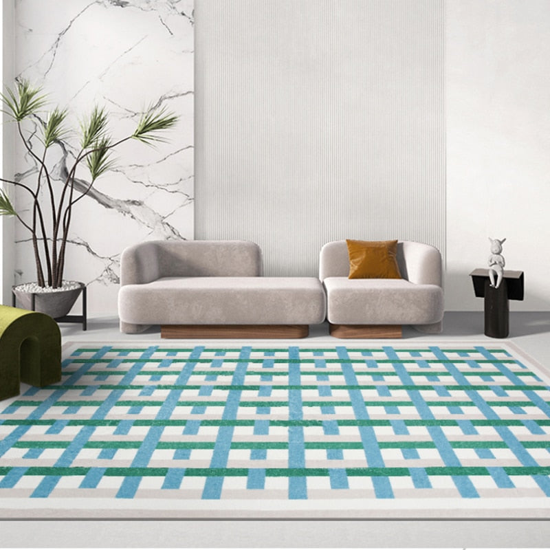 sky blue checker rug