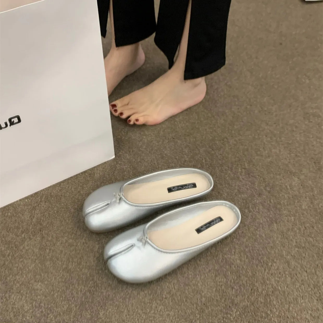 split toe vegan leather ballet flats