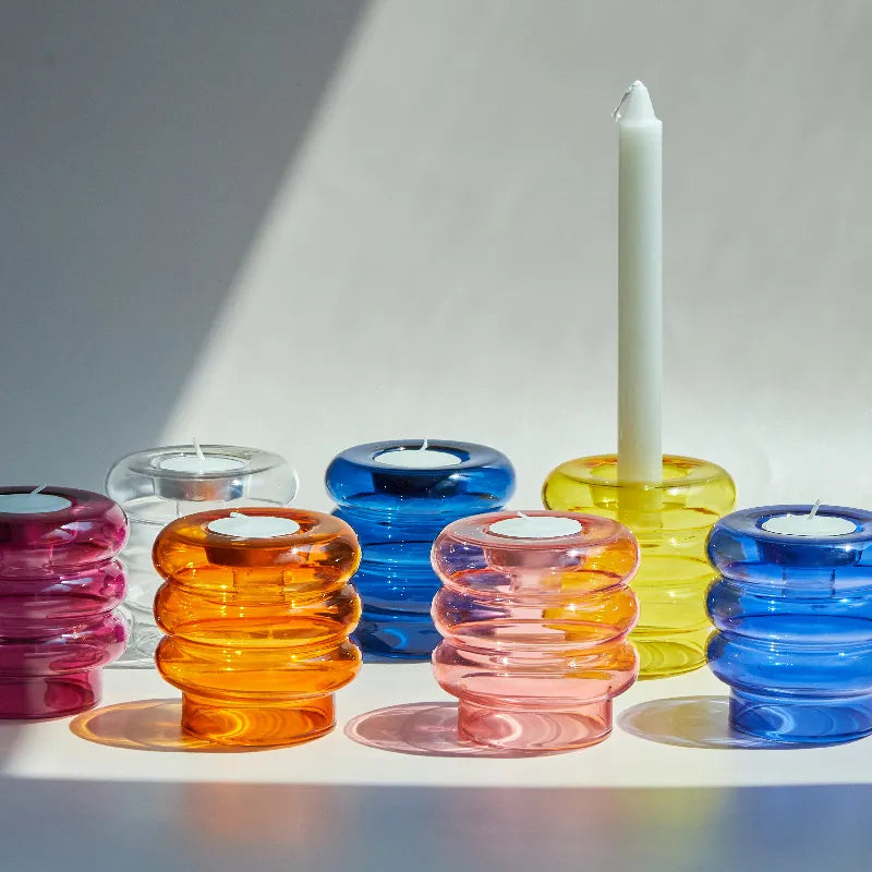 Ribbed Glass Decorative Candle Holders