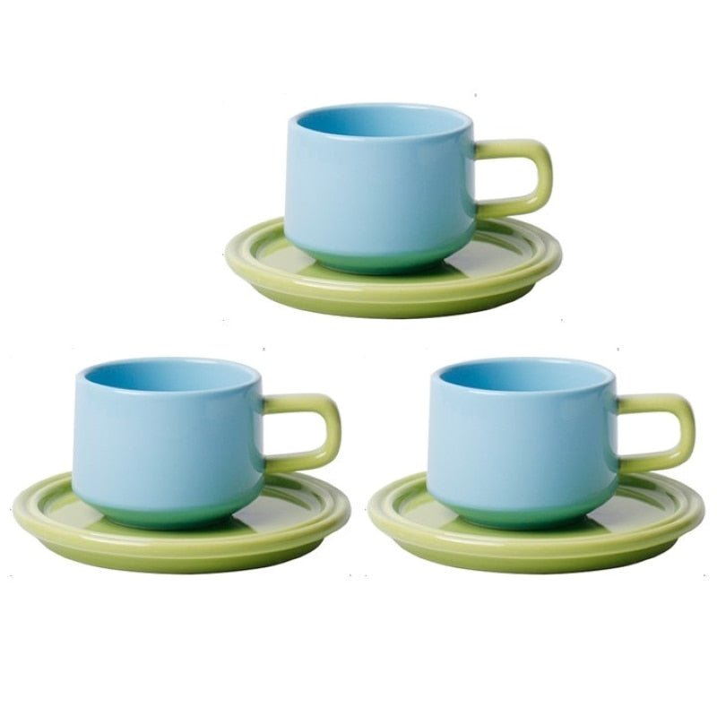 Bona Ceramic Mugs with Saucers, Set of 3 - DIVINE DESIGN