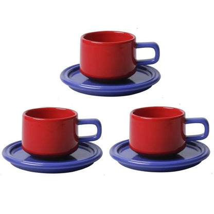 Bona Ceramic Mugs with Saucers, Set of 3 - DIVINE DESIGN