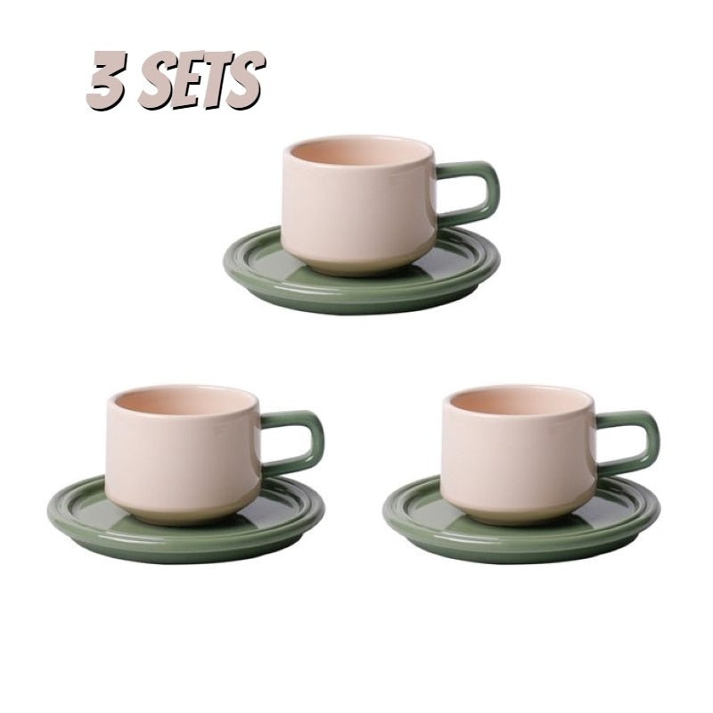 Bona Ceramic Mugs with Saucers, Set of 3 - DIVINE DESIGN