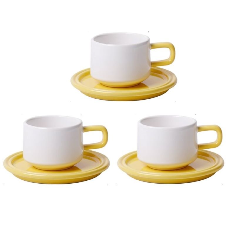 Bona Ceramic Mugs with Saucers, Set of 3 - DIVINE DESIGN