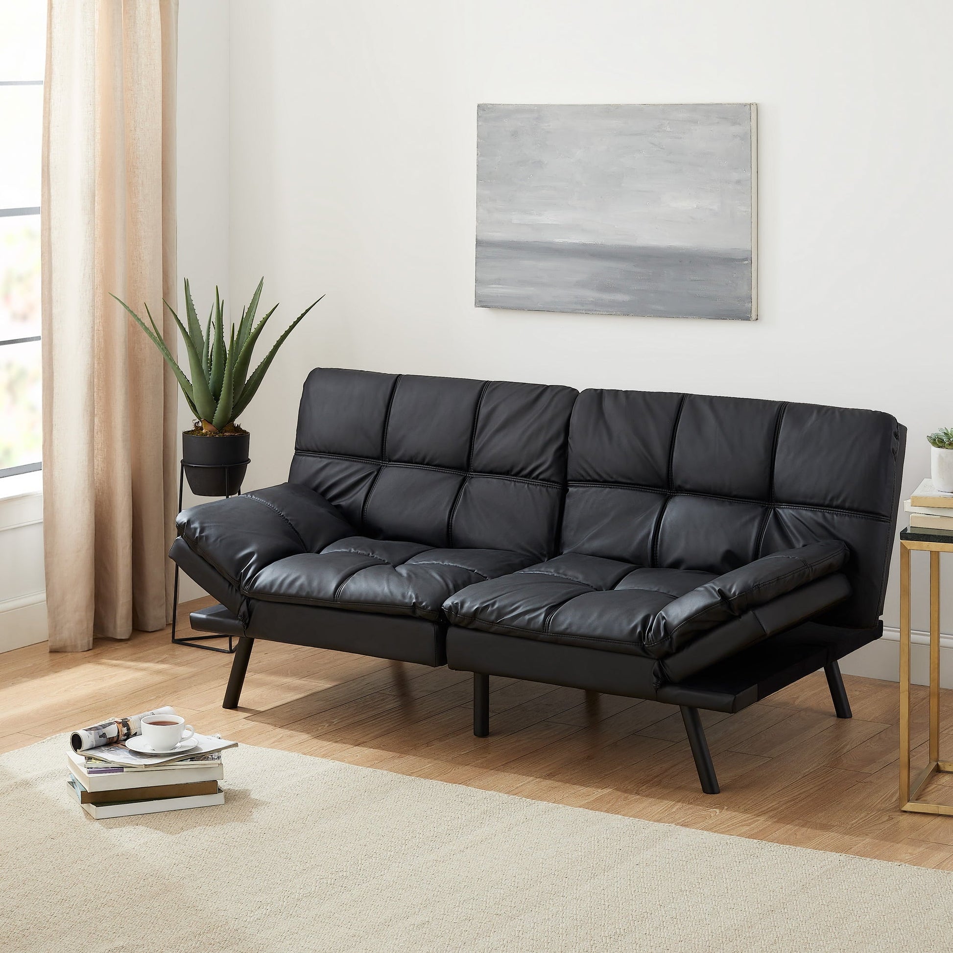 Bowen Memory Foam Sleeper Sofa, Black Faux Suede Fabric - DIVINE DESIGN