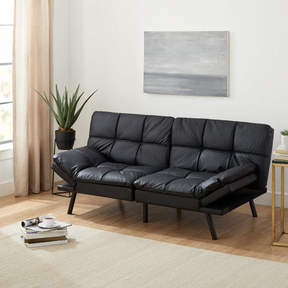 Bowen Memory Foam Sleeper Sofa, Black Faux Suede Fabric - DIVINE DESIGN
