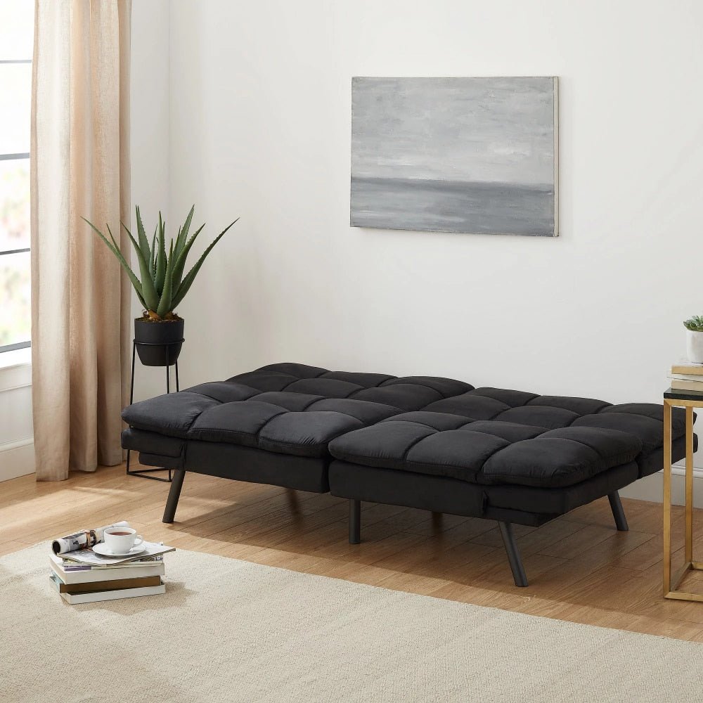 Bowen Memory Foam Sleeper Sofa, Black Faux Suede Fabric - DIVINE DESIGN