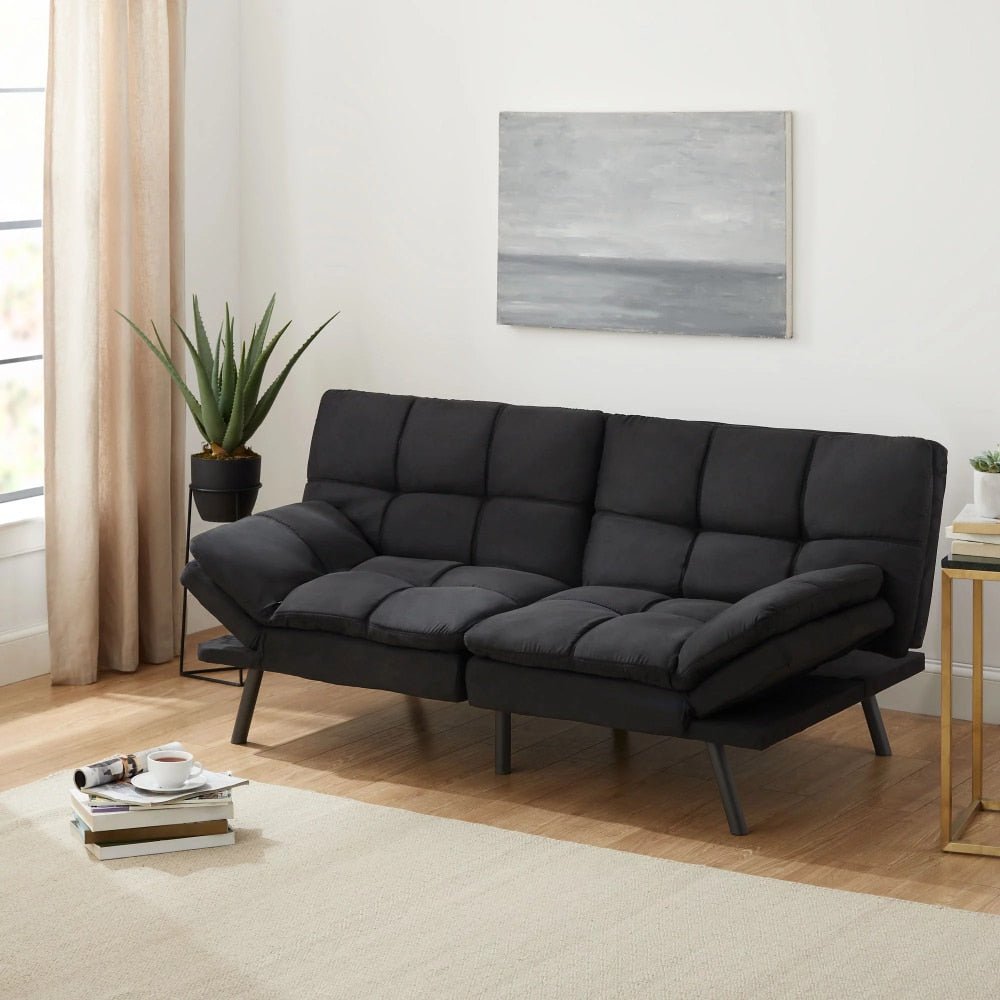 Bowen Memory Foam Sleeper Sofa, Black Faux Suede Fabric - DIVINE DESIGN