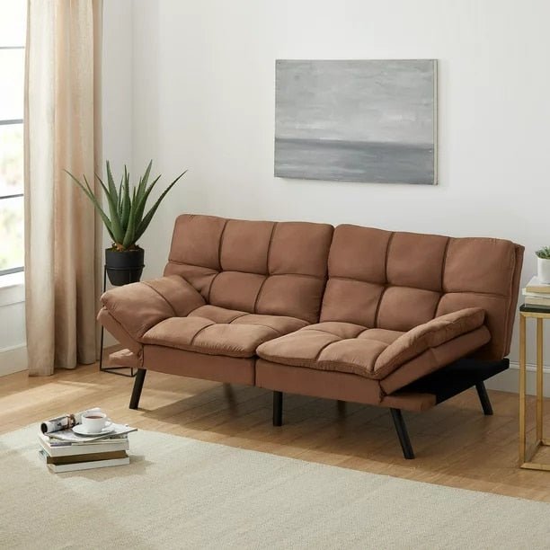 Bowen Memory Foam Sleeper Sofa, Black Faux Suede Fabric - DIVINE DESIGN