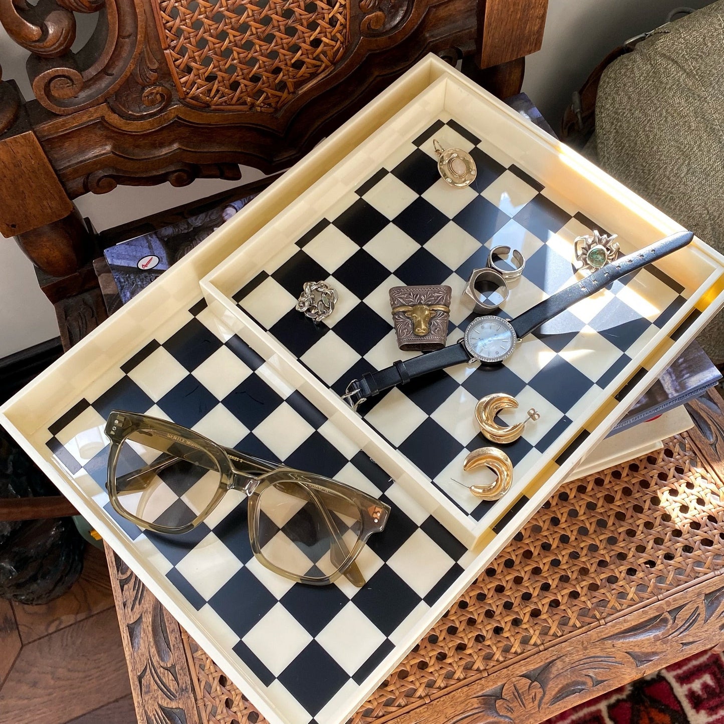 Checkered Acrylic Decorative Tray - DIVINE DESIGN