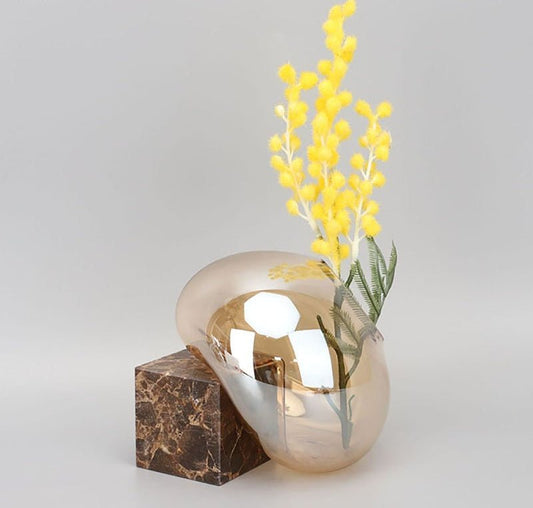 Crystal Glass Vase with Marble Base - DIVINE DESIGN