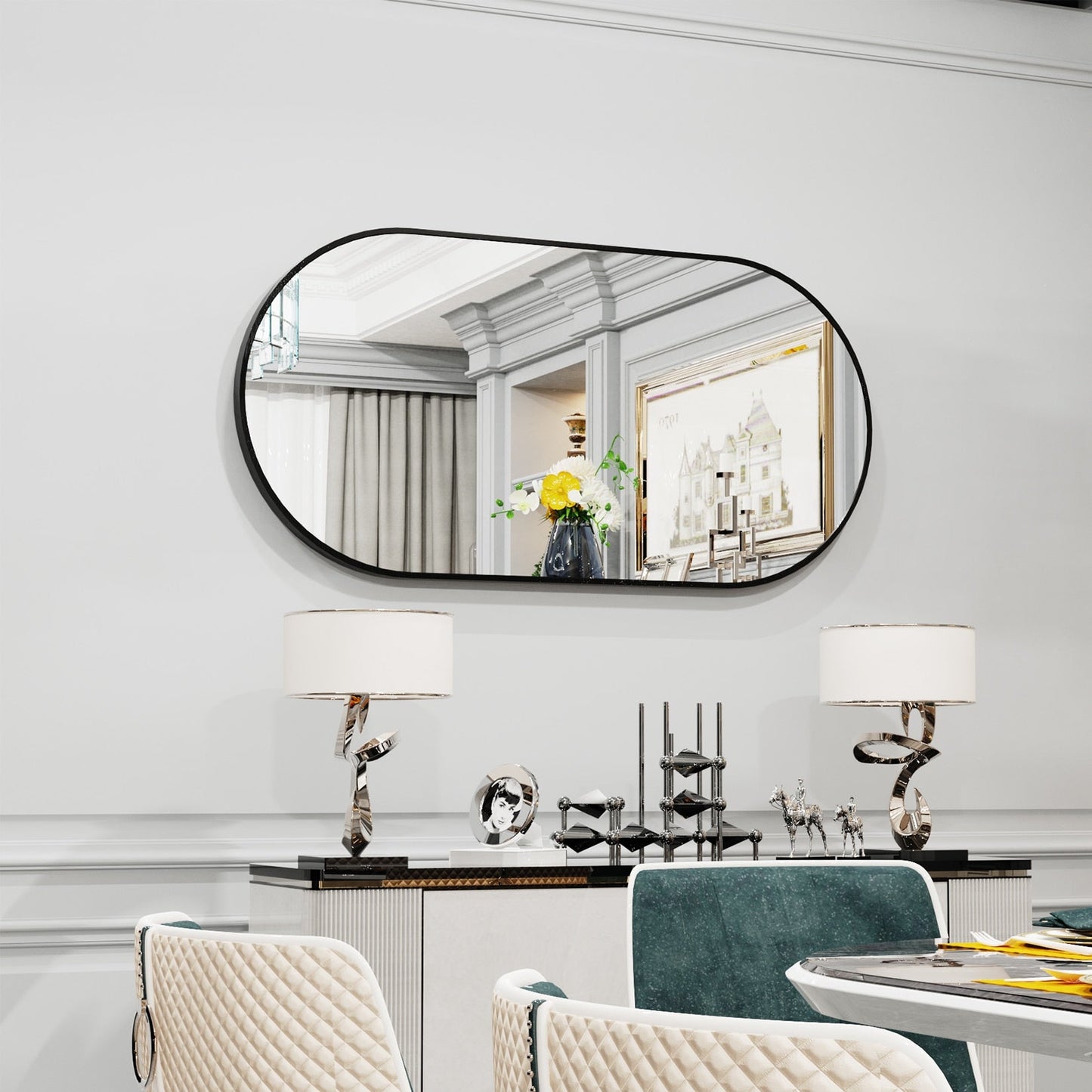 Edge Black Oval Mirror - DIVINE DESIGN