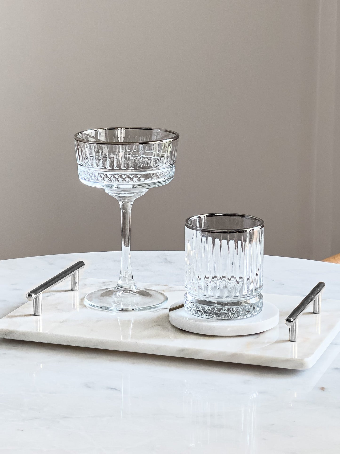 Eva Silver Rim Champagne Coupe Glass - DIVINE DESIGN