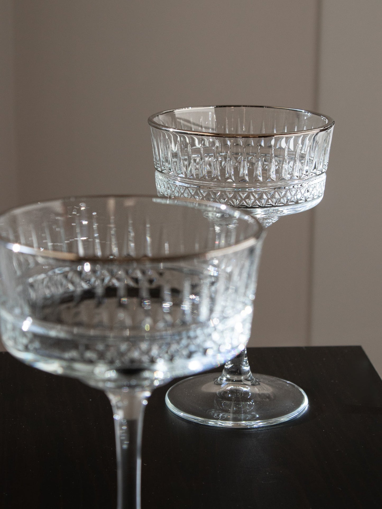 Eva Silver Rim Champagne Coupe Glass - DIVINE DESIGN