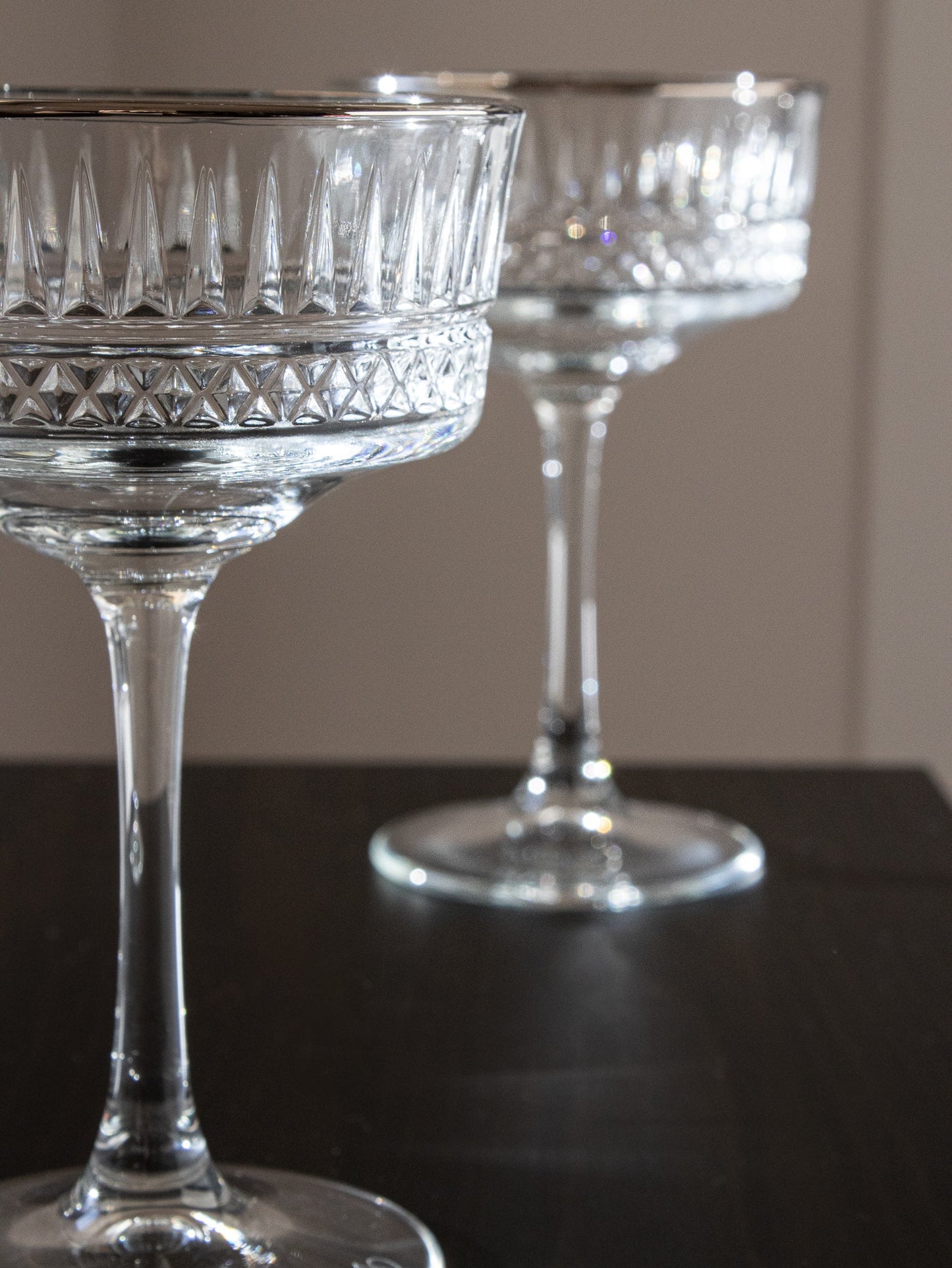 Eva Silver Rim Champagne Coupe Glass - DIVINE DESIGN