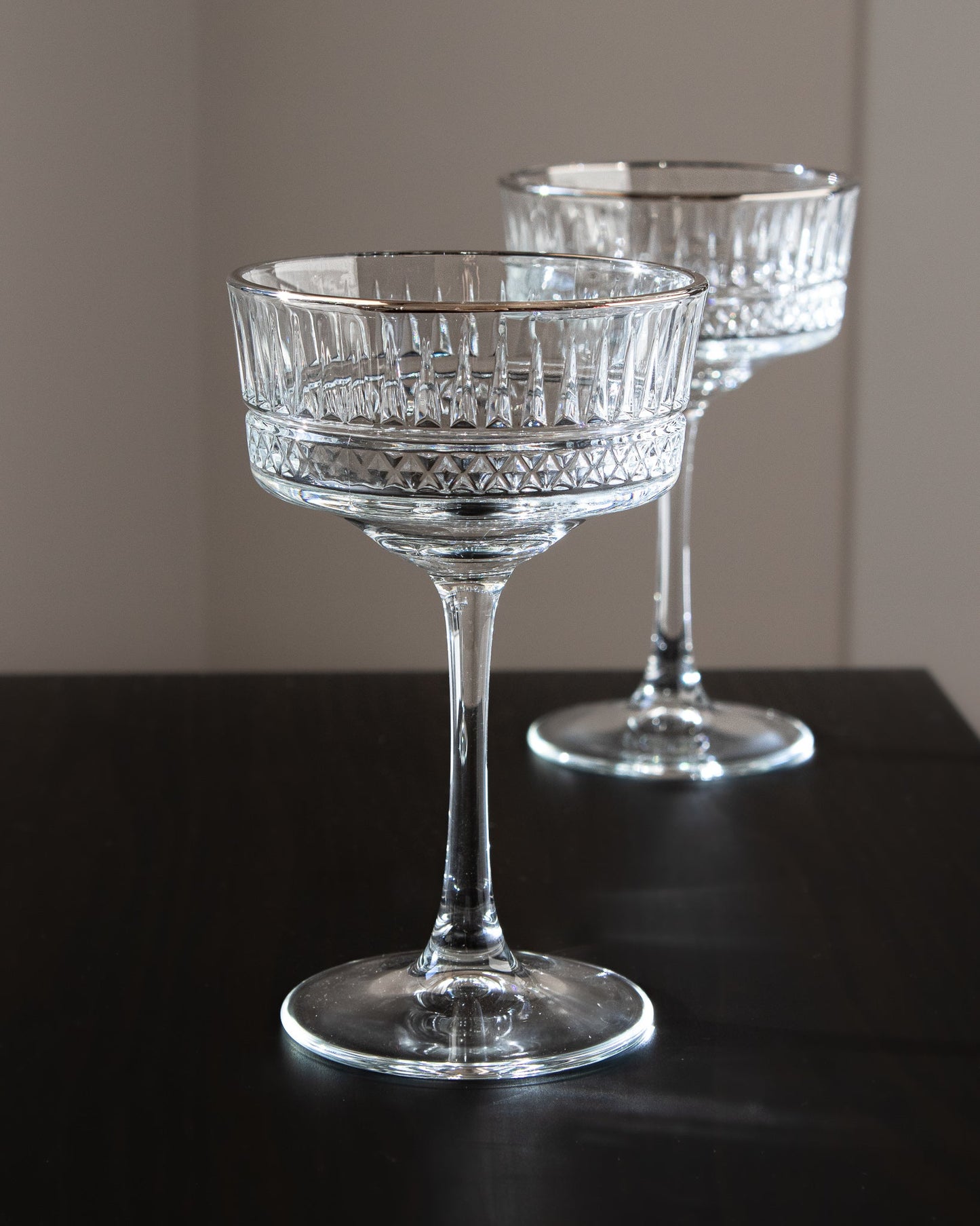 Eva Silver Rim Champagne Coupe Glass - DIVINE DESIGN