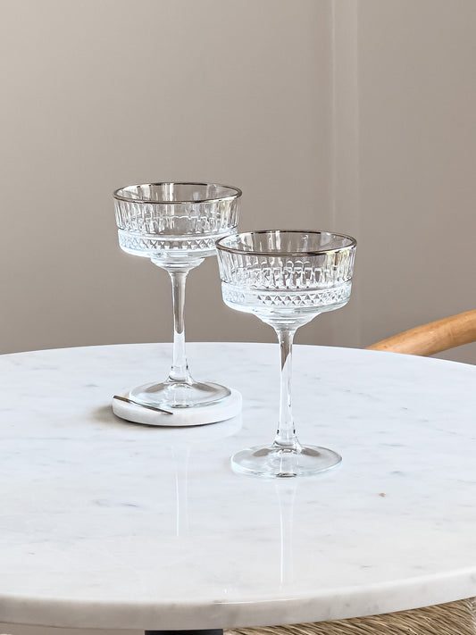 Eva Silver Rim Champagne Coupe Glass - DIVINE DESIGN