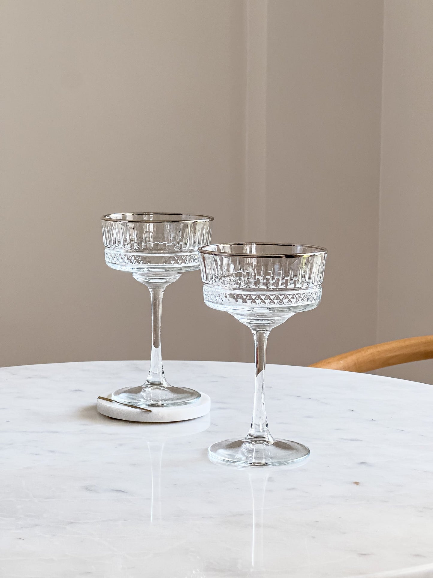 Eva Silver Rim Champagne Coupe Glass - DIVINE DESIGN