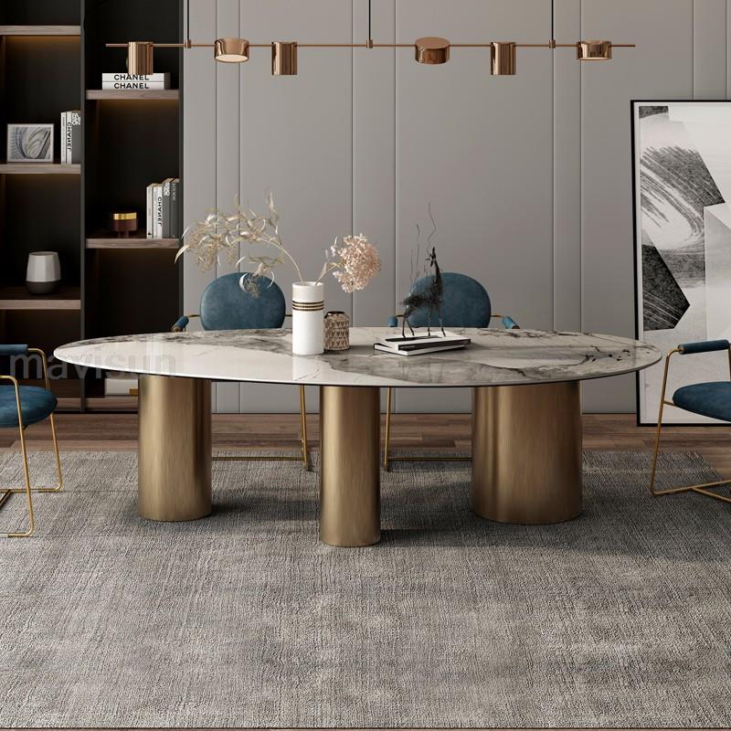 Italian Oval Stone Dining Table with Matching Tables - DIVINE DESIGN